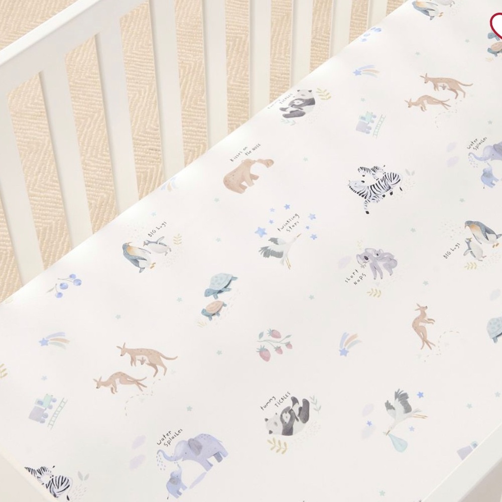 Organic Crib Sheet with pastel Animals